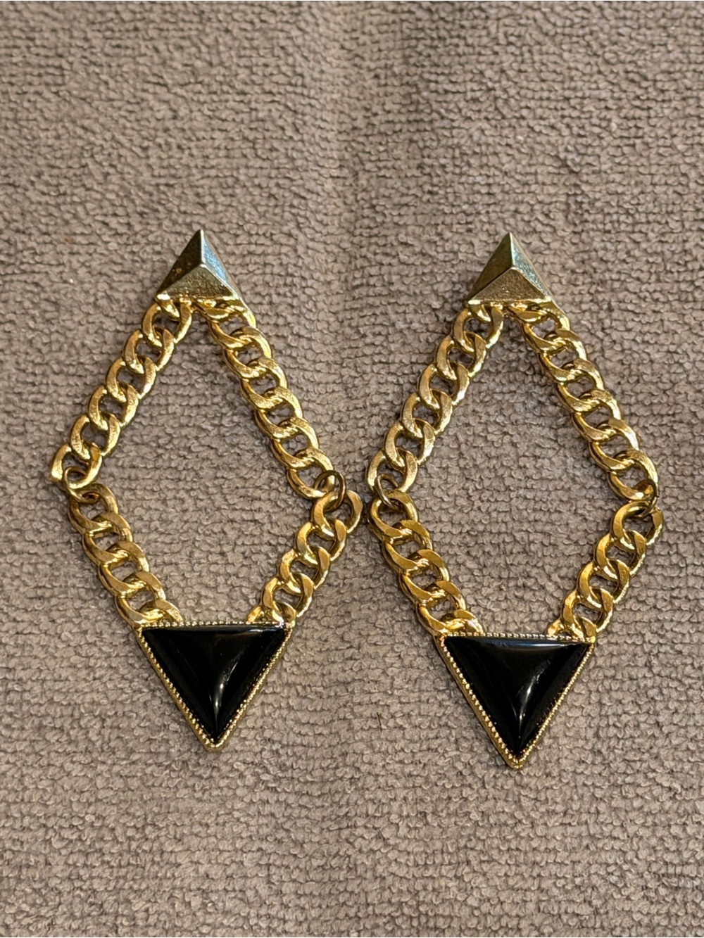 Source Unknown Gold-Tone Chain Drop Earrings with Black Triangle
